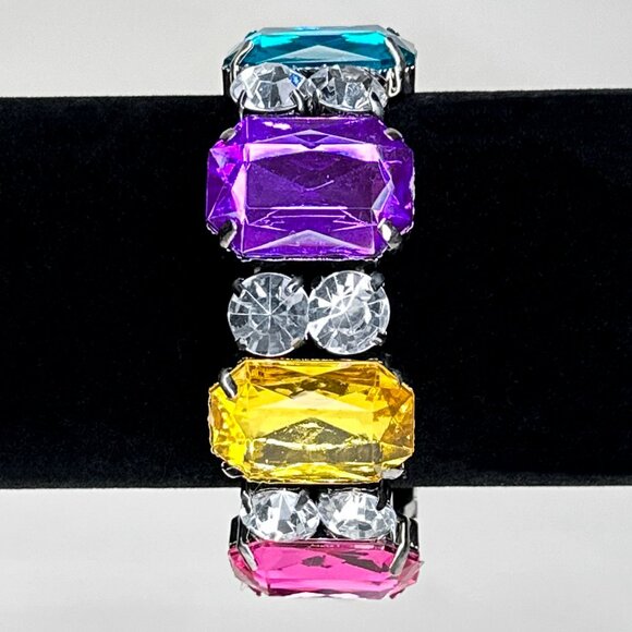 Multi‎ Color Stretch Bracelet Faux Diamonds Faux Gems - Picture 3 of 7